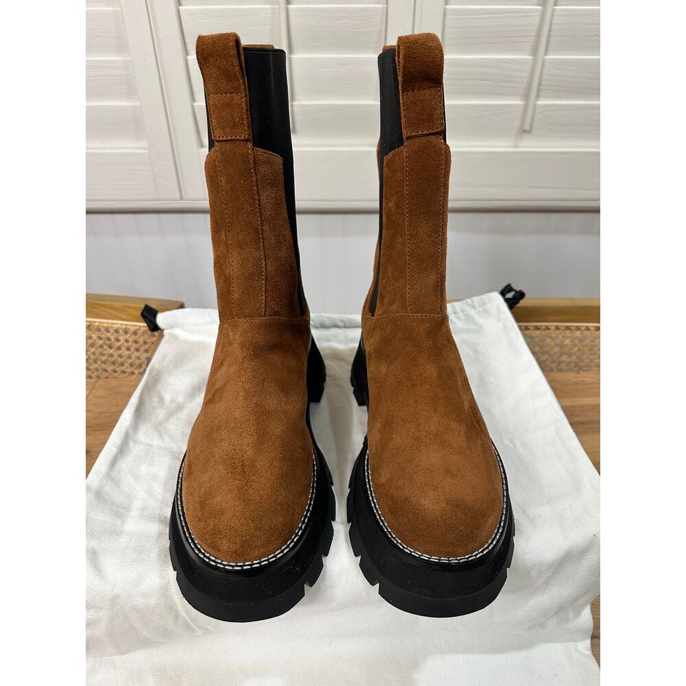 3.1 Phillip Lim Kate Lug Sole Mid Calf Combat Boot Saddle Brown Suede Sz. 10 NIB - Picture 4 of 15